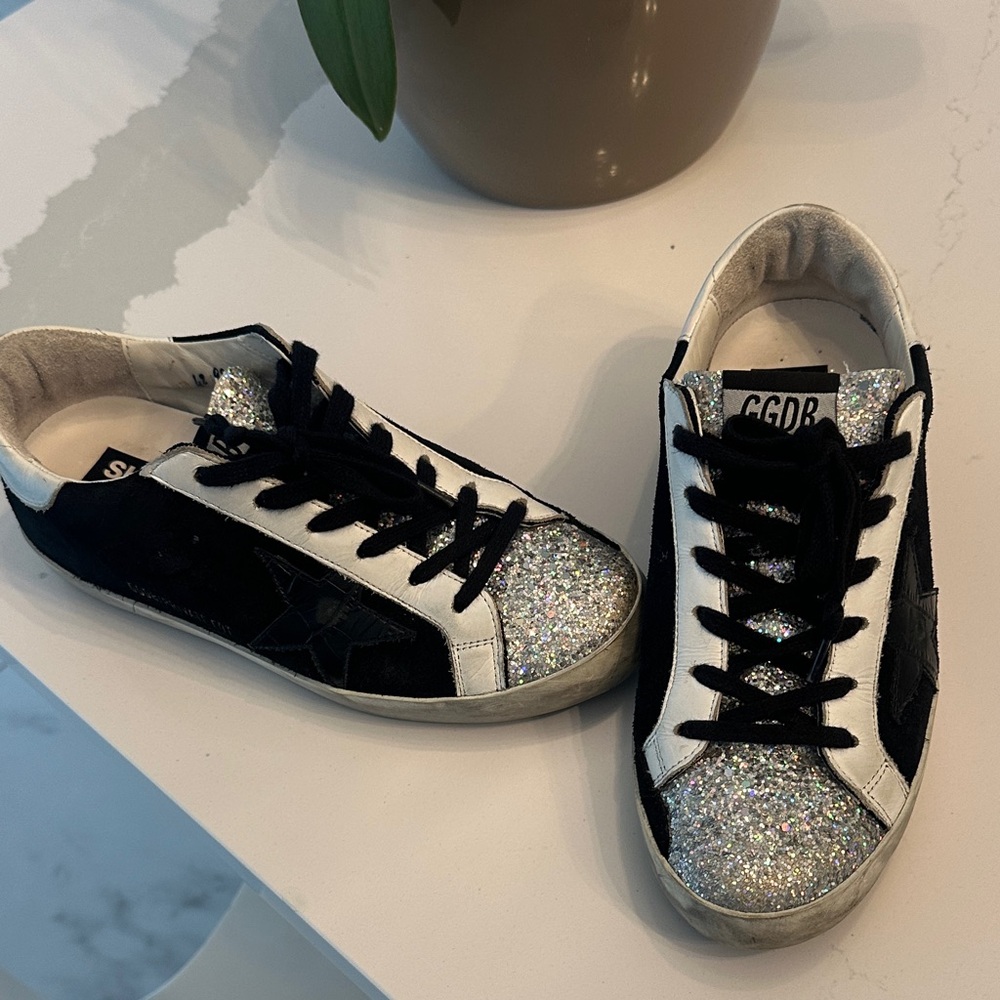 Golden Goose Black and Silver Glitter Sneakers